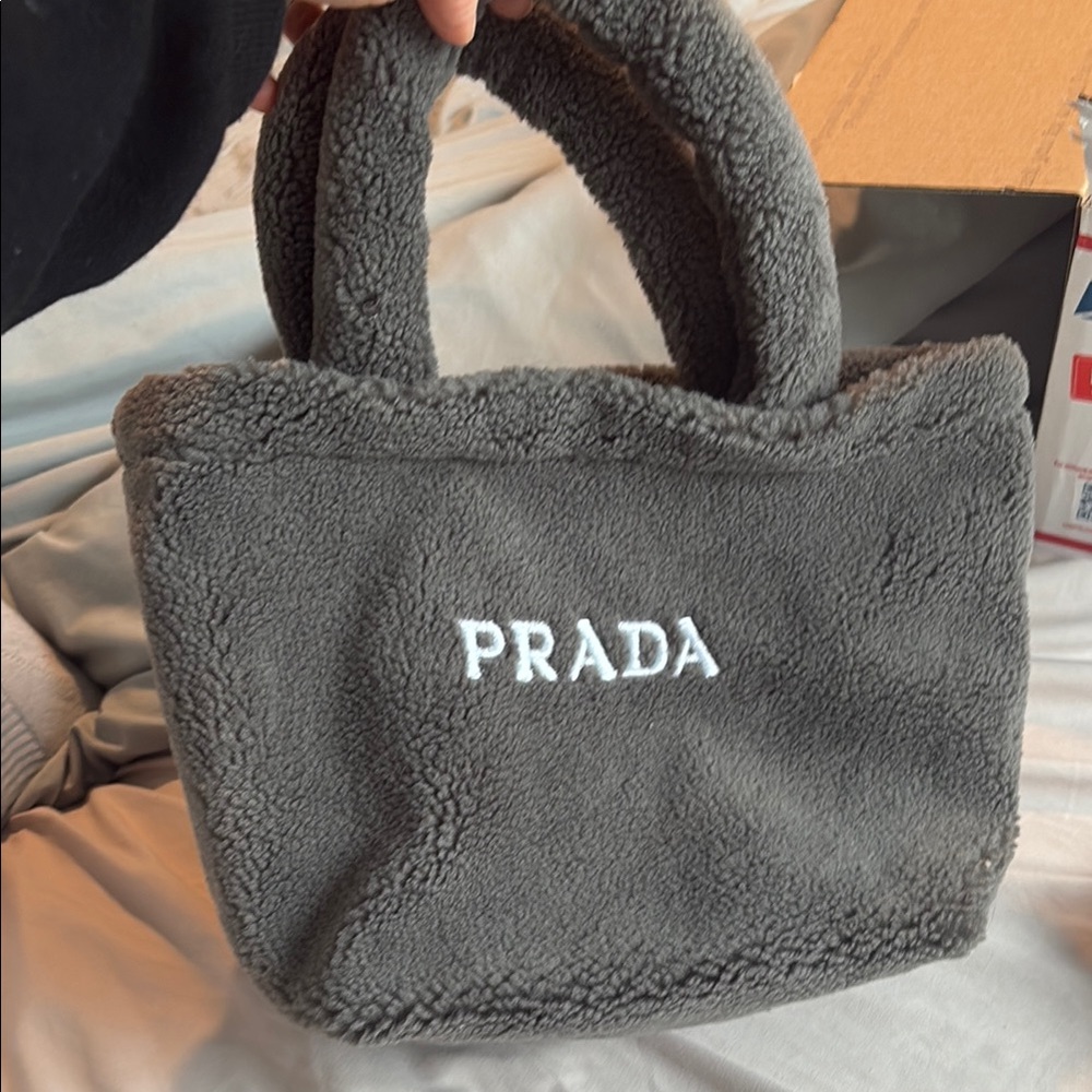 Prada up cycled Gray Shearling Tote Bag